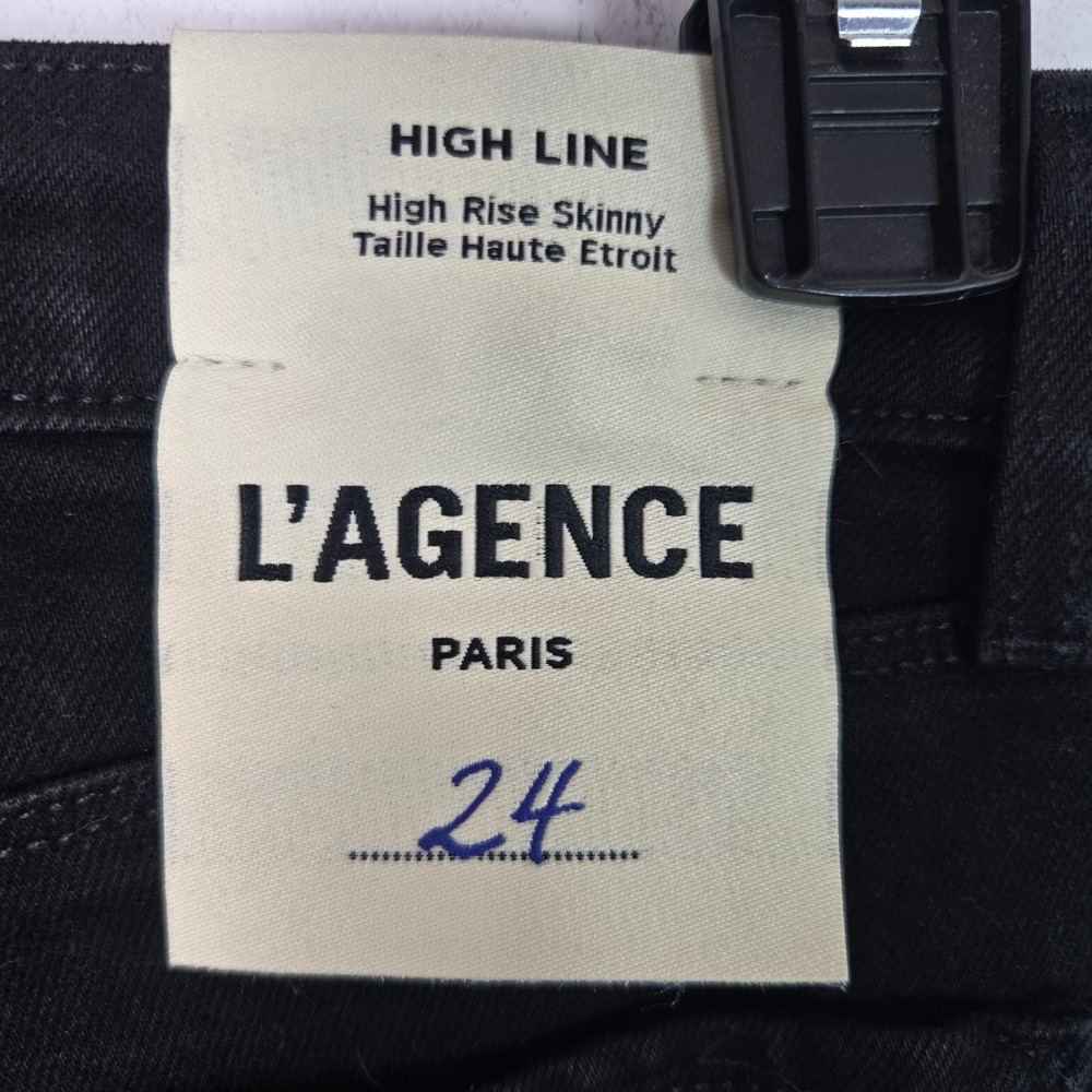 L'AGENCE High Line High Rise Skinny Black Jeans Size 24 Distressed Fray Hem‎ - Picture 9 of 9